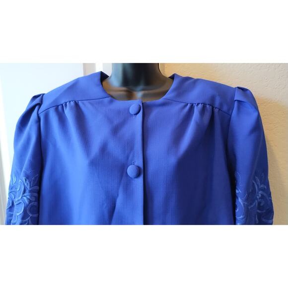 Vintage 80s -90s royal blue blouse and skirt set size 16 - Picture 2 of 16